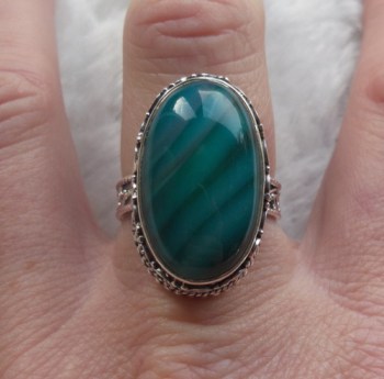 Zilveren ring blauw / groene Botswana Agaat in bewerkte setting 